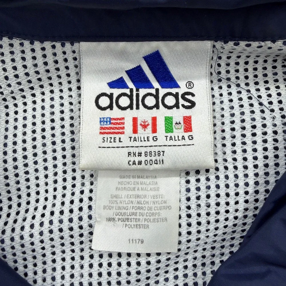 Vintage Adidas Windbreaker Jacket Mens Large Navy Blue White Neon Full Zip‎ 90s